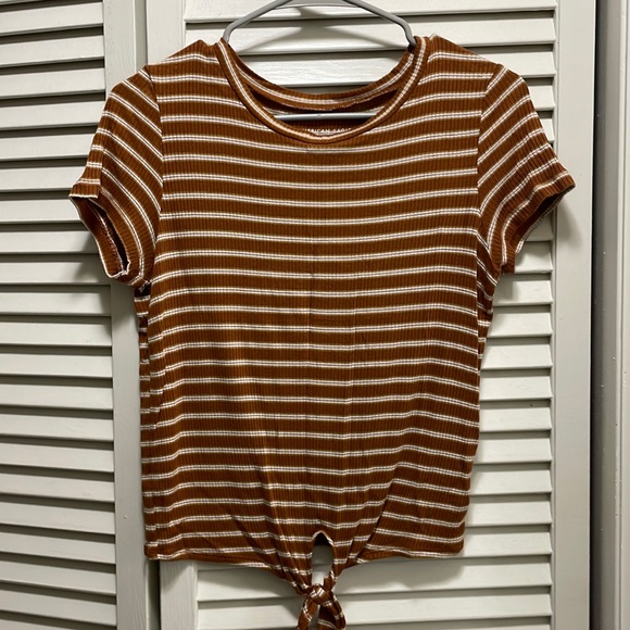 American Eagle Tie Front Orange Striped Shirt (size small) - Picture 1 of 4